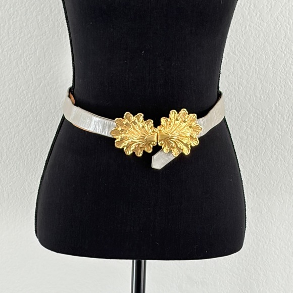 Accessocraft Accessories - Accessocraft Vintage Womens Silver Leather Gold Leaf Buckle Belt 32 Adjustable